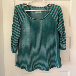 Marc New York Striped Teal and Grey 3/4-Length Sleeve Shirt